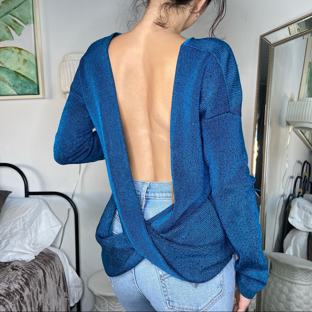 ASOS Backless Open Twist Back Sparkly Teal Turquoise Sweater | Size 2 / Small